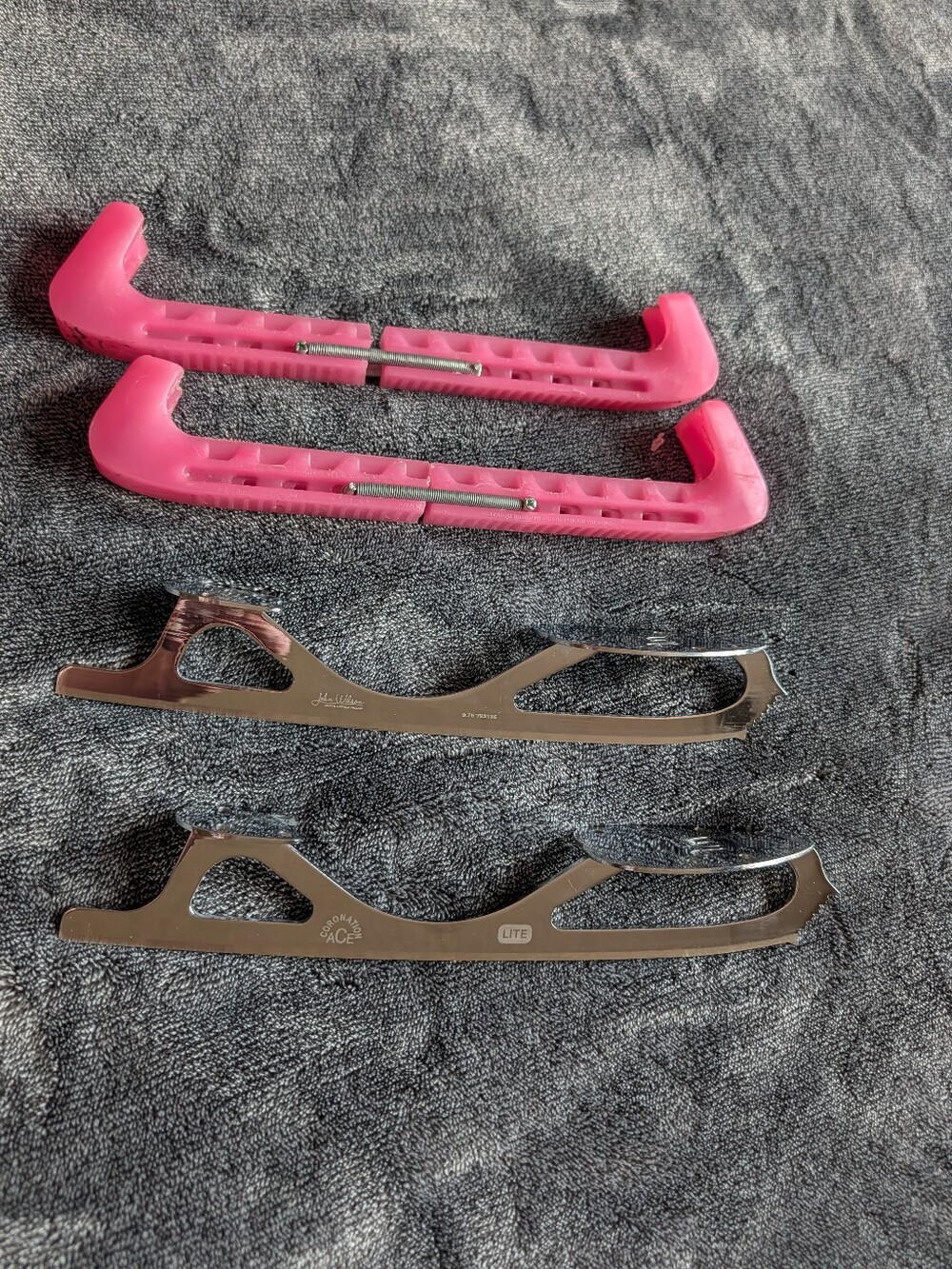 John Wilson Coronation Ace Lite Figure Skating Blades 9.75" 9 3/4 + Pink Guards